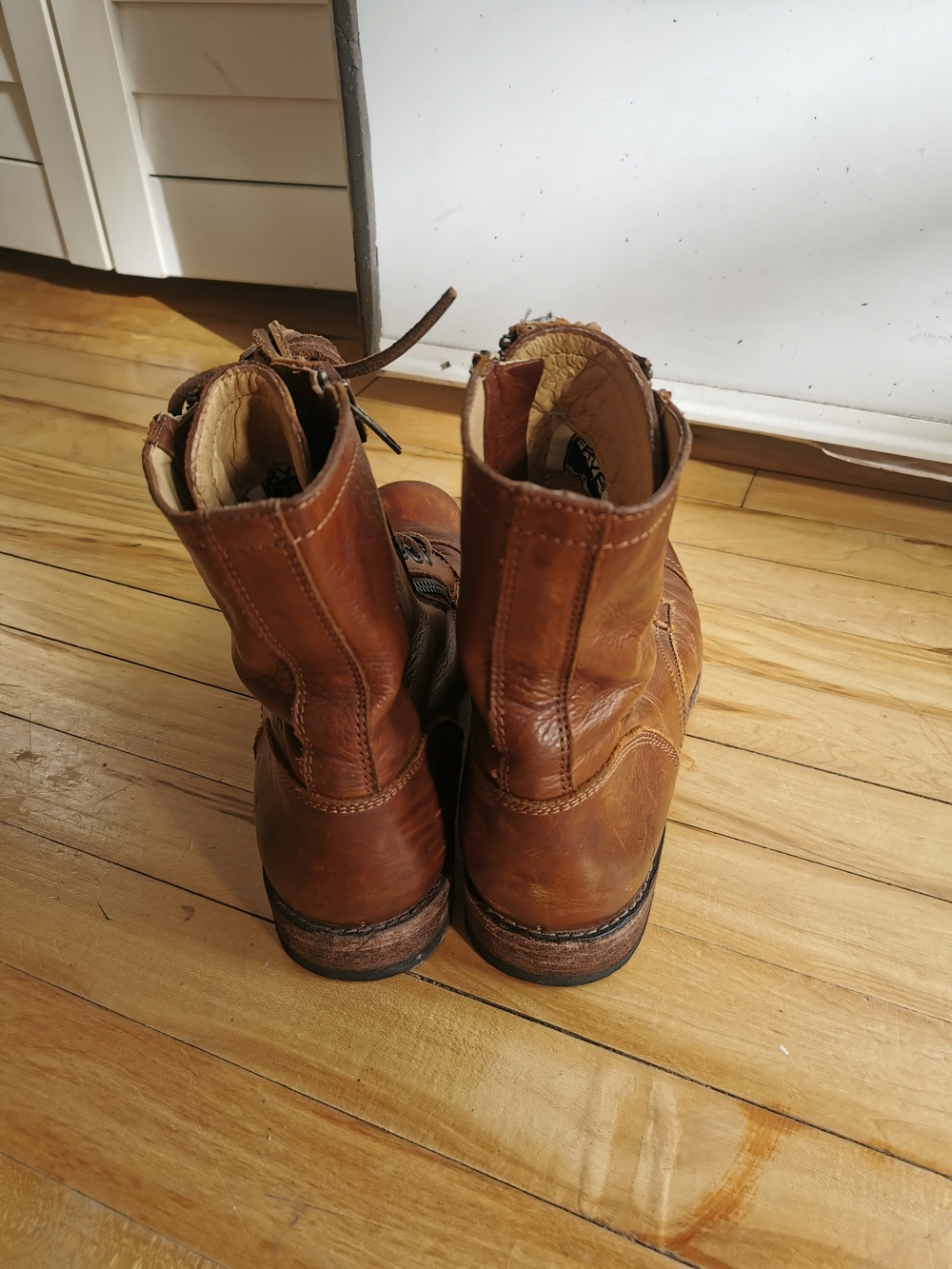 Frye Brown Leather Lace Up Double Zip Combat Boots - Size 9 - Picture 5 of 9